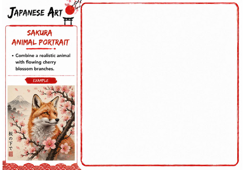 Japanese Art Drawing Challenge | Sakura Animal Portrait | KS3 Art Animal Drawing Worksheet