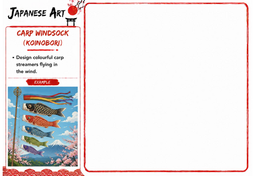 Japanese Art Drawing Challenge | Carp Windsock (Koinobori) | KS3 Cultural Art Worksheet