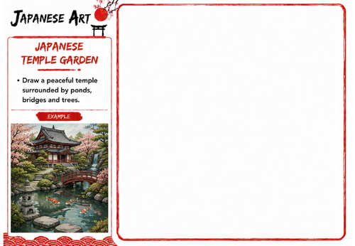 Japanese Art Drawing Challenge | Japanese Temple Garden | KS3 Landscape Drawing Worksheet
