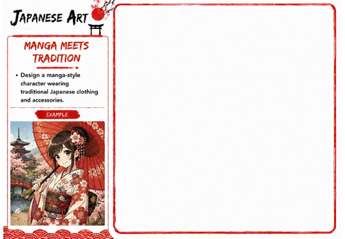 Japanese Art Drawing Challenge | Manga Meets Tradition | KS3 Character Design Worksheet