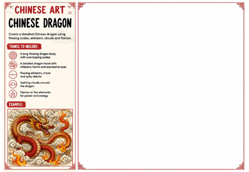 Chinese Dragon Drawing Worksheet | Chinese Art | KS2 KS3 KS4 Cultural Art Activity