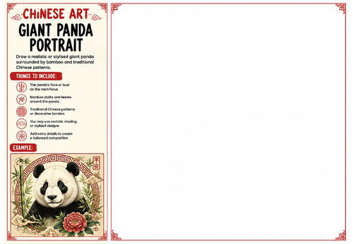 Giant Panda Portrait Worksheet | Chinese Art | KS2 KS3 KS4 Drawing Activity