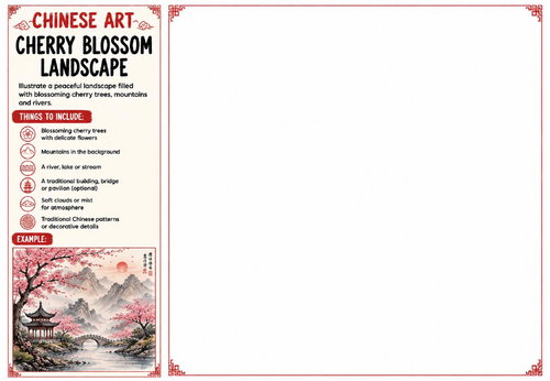 Cherry Blossom Landscape Worksheet | Chinese Art | KS2 KS3 KS4 Art Activity