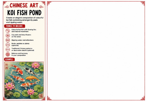 Koi Fish Pond Worksheet | Chinese Art | KS2 KS3 KS4 Drawing Challenge