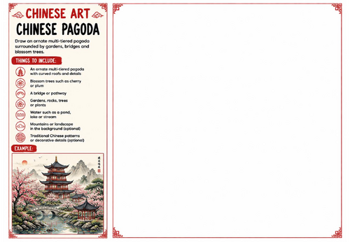 Chinese Pagoda Drawing Worksheet | Chinese Art | KS2 KS3 KS4 Architecture Activity