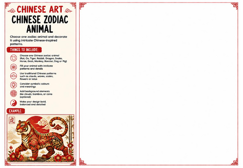 Chinese Zodiac Animal Worksheet | Chinese Art | KS2 KS3 KS4 Pattern Drawing
