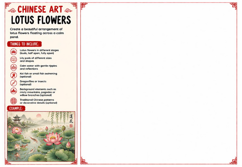 Lotus Flowers Worksheet | Chinese Art | KS2 KS3 KS4 Botanical Drawing Activity