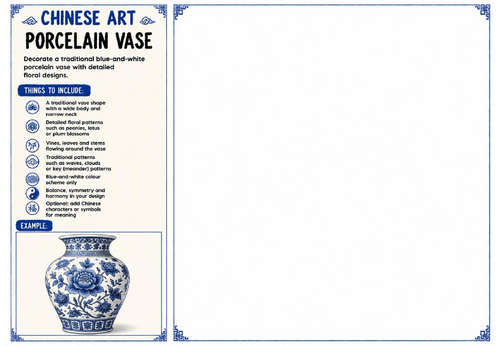 Porcelain Vase Design Worksheet | Chinese Art | KS2 KS3 KS4 Decorative Art