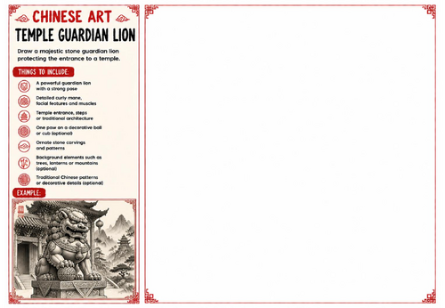 Temple Guardian Lion Worksheet | Chinese Art | KS2 KS3 KS4 Cultural Drawing Activity