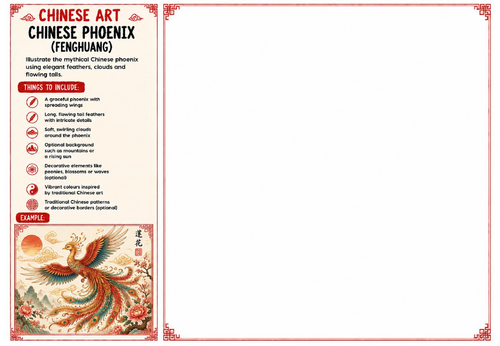 Chinese Phoenix (Fenghuang) Worksheet | Chinese Art | KS2 KS3 KS4 Mythical Drawing Activity