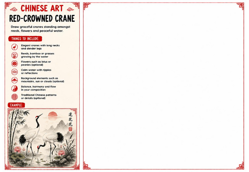 Red-Crowned Crane Worksheet | Chinese Art | KS2 KS3 KS4 Nature Drawing Activity