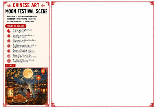 Moon Festival Scene Worksheet | Chinese Art | KS2 KS3 KS4 Cultural Celebration Activity