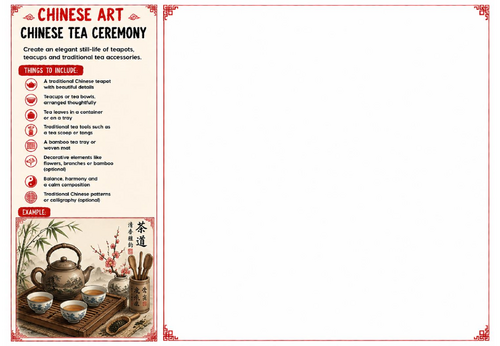 Chinese Tea Ceremony Worksheet | Chinese Art | KS2 KS3 KS4 Still Life Drawing