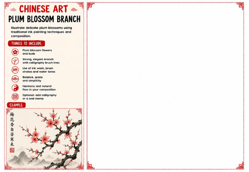 Plum Blossom Branch Worksheet | Chinese Art | KS2 KS3 KS4 Ink Painting Activity