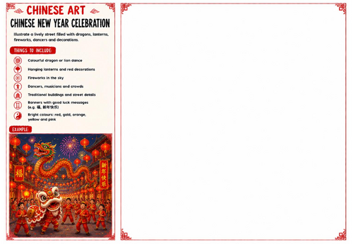 Chinese New Year Celebration Worksheet | Chinese Art | KS2 KS3 KS4 Festival Drawing