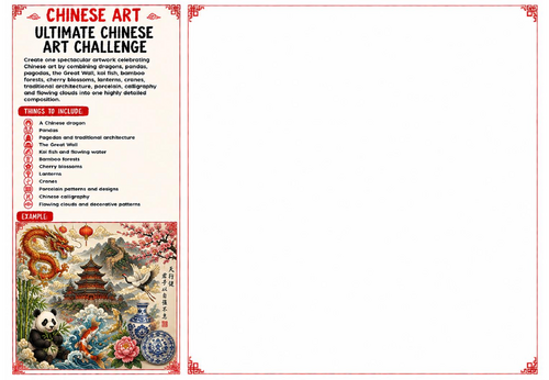 Ultimate Chinese Art Challenge Worksheet | KS2 KS3 KS4 Cultural Art Drawing Challenge