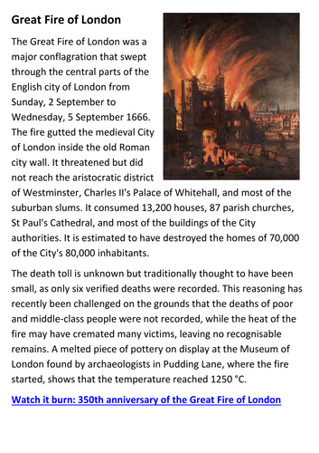 The Great Fire of London Handout