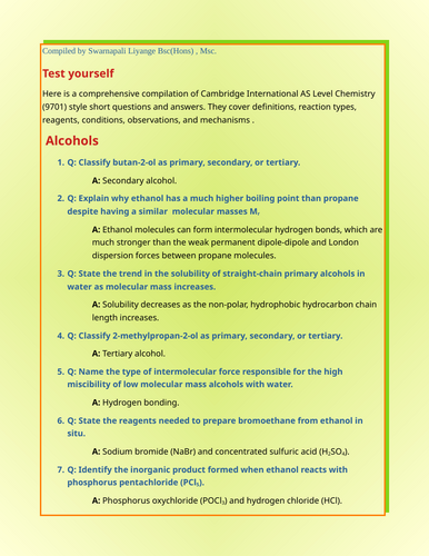Alcohol AS level-CAIE and EDEXCEL