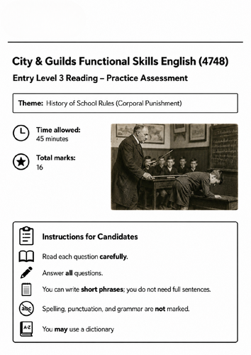 City & Guilds Functional Skills English (4748) Entry Level 3 – Reading, Writing & Spelling Practice