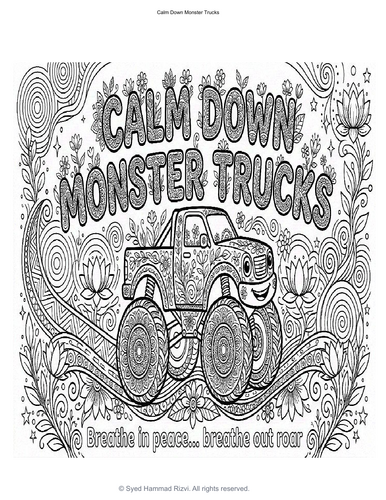 Calm Down Monster Trucks Coloring Book