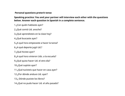 Preterit tense personal questions
