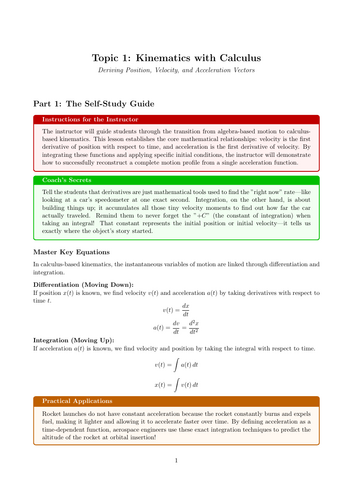 A-Level Physics Cover Work: Kinematics with Calculus
