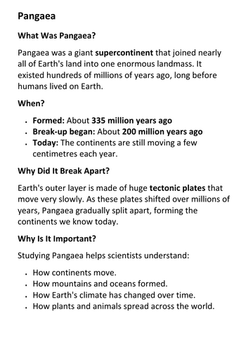 Pangaea (Pangea) Handout