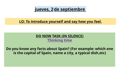 Spanish transition lesson (year 6)