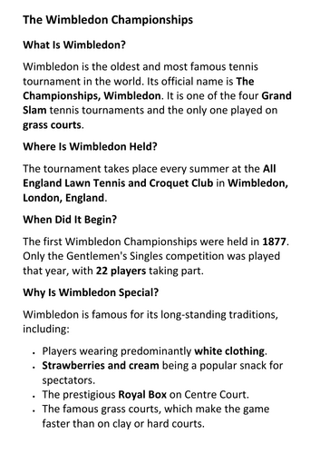 The Wimbledon Championships Handout