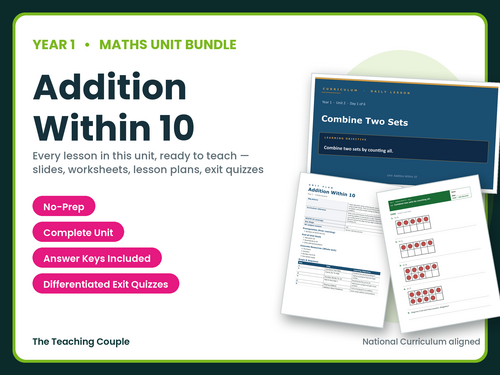 Year 1 Addition Within 10 | Complete Maths Unit | 6 Lessons + Answers | KS1
