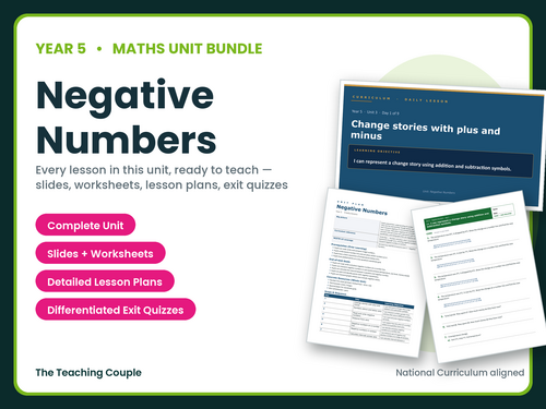 Year 5 Negative Numbers | Complete Maths Unit | 9 Lessons + Answers | KS2