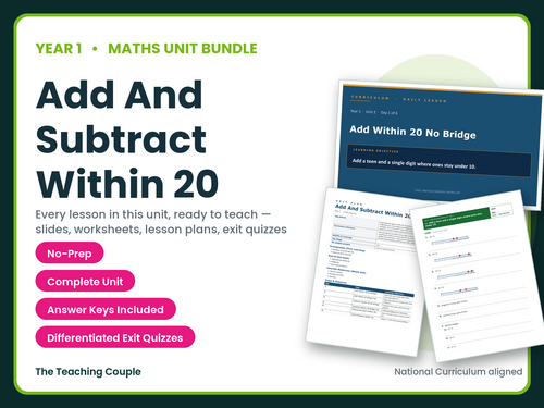 Year 1 Add and Subtract Within 20 | Maths Unit | 6 Lessons | KS1