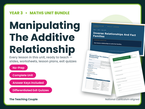 Year 3 Manipulating the Additive Relationship | Maths Unit | 9 Lessons | KS2