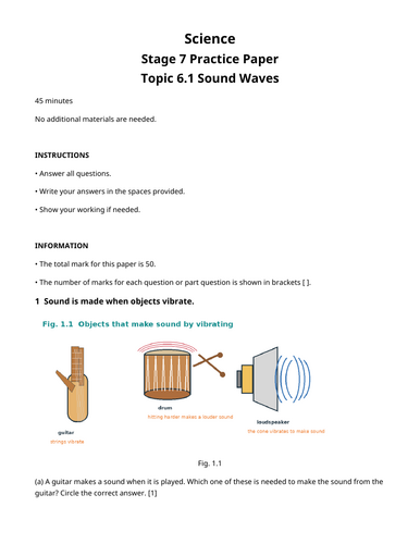 Stage 7 Science Cambridge / 6.1 Sound Waves Practice Paper