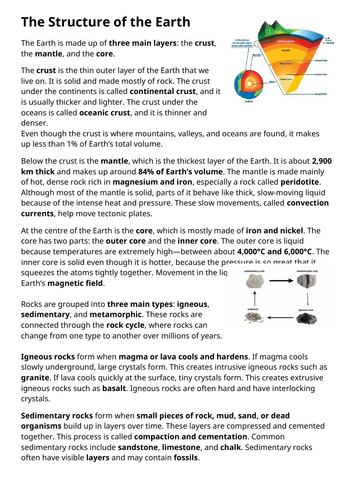 Earth and Space - Comprehension/Literacy Activities (Recycling / Rock types / Seasons Day Night )