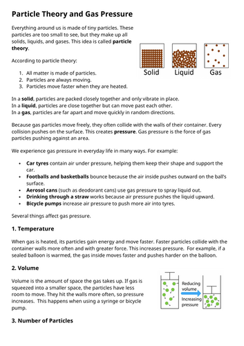 Gas Pressure / Convention Comprehension activity (oracy / literacy)