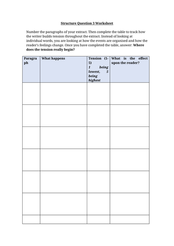 AQA English Language Paper 1 Question 3 Worksheet