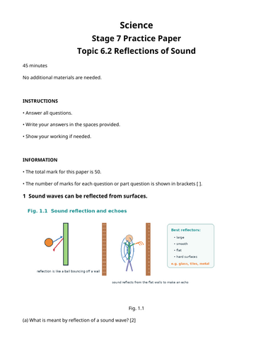 Stage 7 Science / 6.2 Reflections of Sound Practice Paper