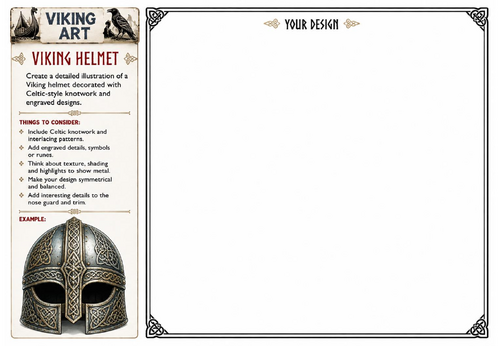 Viking Helmet Art Worksheet | Norse Helmet Drawing Activity | KS2 KS3 Art Cover Lesson | Printable W
