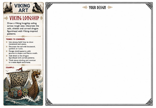 Viking Longship Art Worksheet | Viking Boat Drawing Activity | KS2 KS3 Art Cover Lesson | Printable
