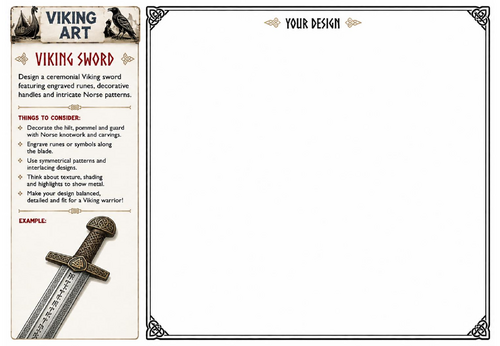 Viking Sword Art Worksheet | Norse Weapon Drawing Activity | KS2 KS3 Art Cover Lesson