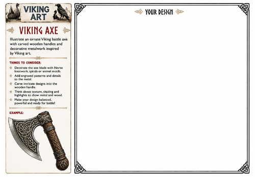 Viking Axe Art Worksheet | Viking Battle Axe Drawing Activity | KS2 KS3 Printable Art Lesson