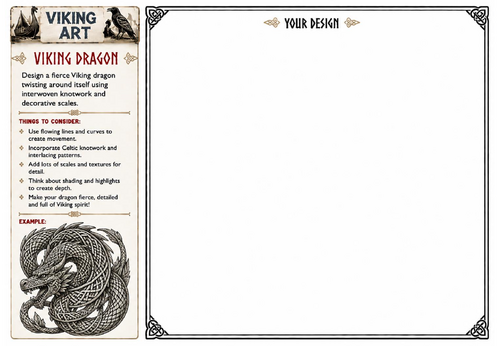 Viking Dragon Art Worksheet | Norse Dragon Drawing Activity | KS2 KS3 Art Cover Lesson