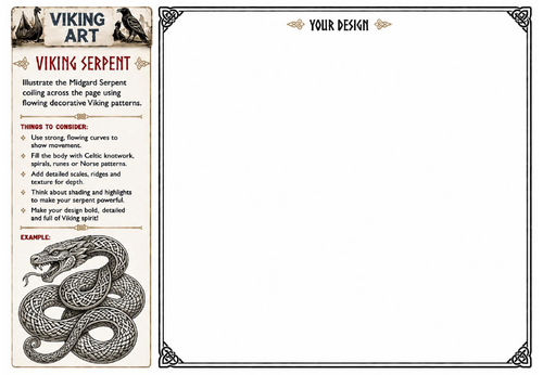 Viking Serpent Art Worksheet | Midgard Serpent Drawing Activity | KS2 KS3 Viking Art Resource