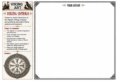Viking Compass Art Worksheet | Vegvísir Drawing Activity | KS2 KS3 Viking Art Cover Lesson | Printab
