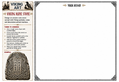 Viking Rune Stone Art Worksheet | Norse Rune Drawing Activity | KS2 KS3 Printable Art Lesson
