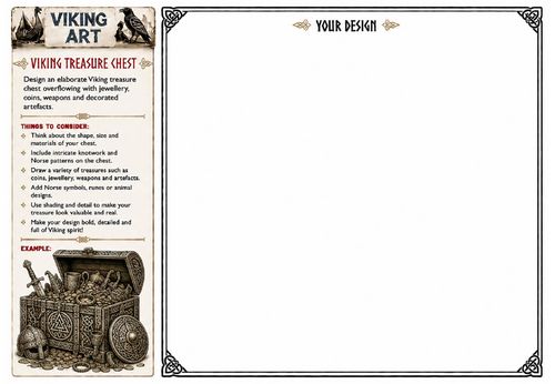Viking Treasure Chest Art Worksheet | Viking Treasure Drawing Activity | KS2 KS3 Printable Art Resou