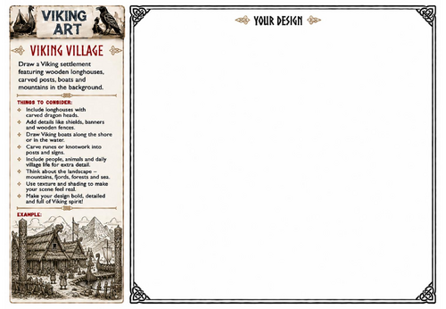 Viking Village Art Worksheet | Viking Settlement Drawing Activity | KS2 KS3 Printable Art Lesson