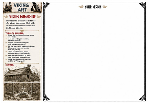 Viking Longhouse Art Worksheet | Viking Home Drawing Activity | KS2 KS3 Viking Art Resource