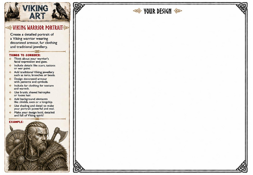 Viking Warrior Portrait Art Worksheet | Norse Warrior Drawing Activity | KS2 KS3 Printable Art Lesso